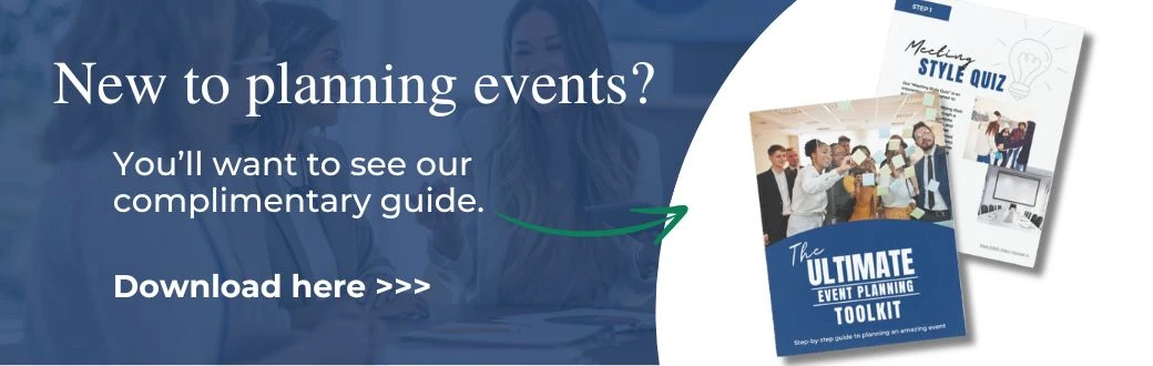 Advertisement for event planning resources, offering a complimentary guide and quiz. Includes a "Download here" call to action.